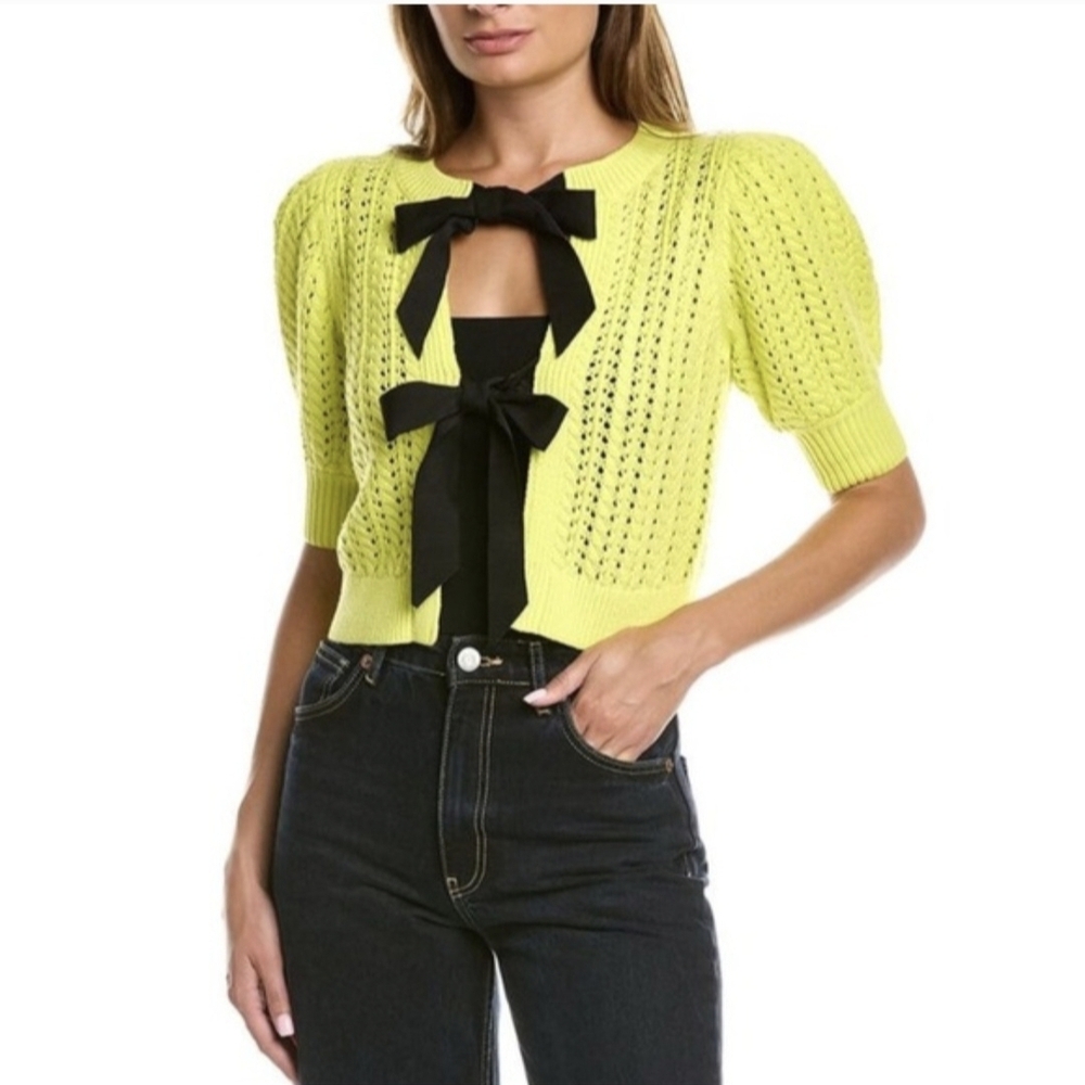 Alice + Olivia Neon Yellow Openwork Knit Top